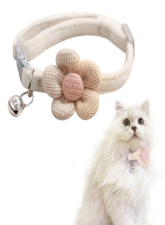 Qpets Cute Flower Cat Collar with Bell, Lovely Adjustable Soft Plush Collar Gift, Beige,Cotton, 11L x 5W Centimeters - Image 1